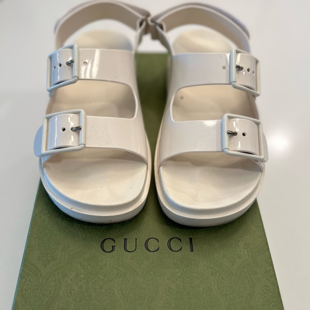 Gucci mini double G sandals, off white rubber